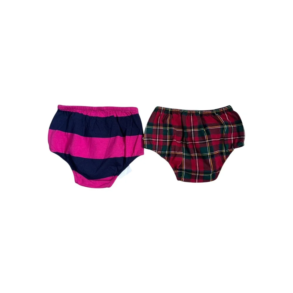 Ralph Lauren Baby Girls 2 Bloomers Diaper Cover Christmas  Plaid Pink Navy NEW‎